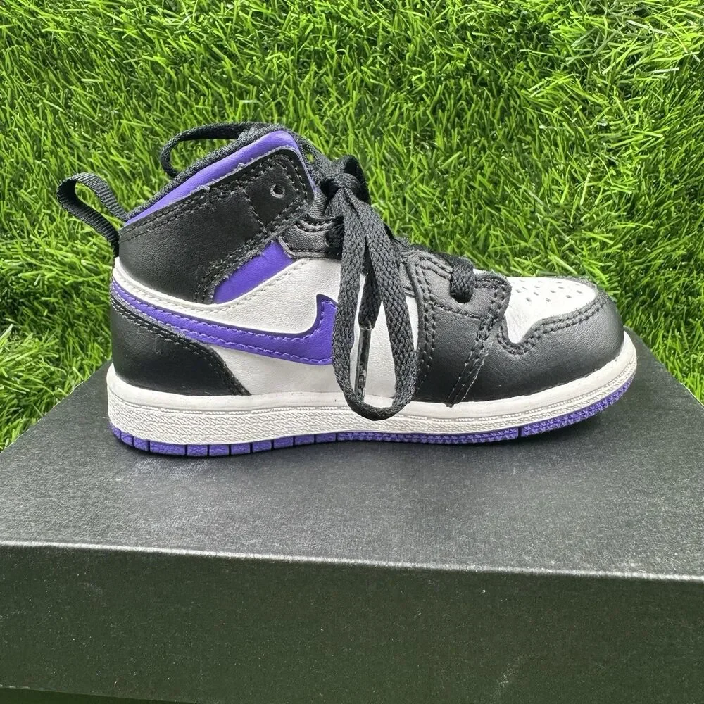 Nike Air Jordan Retro 1 Mid Dark Iris Black/Purple Toddler 8c Sneaker Shoes